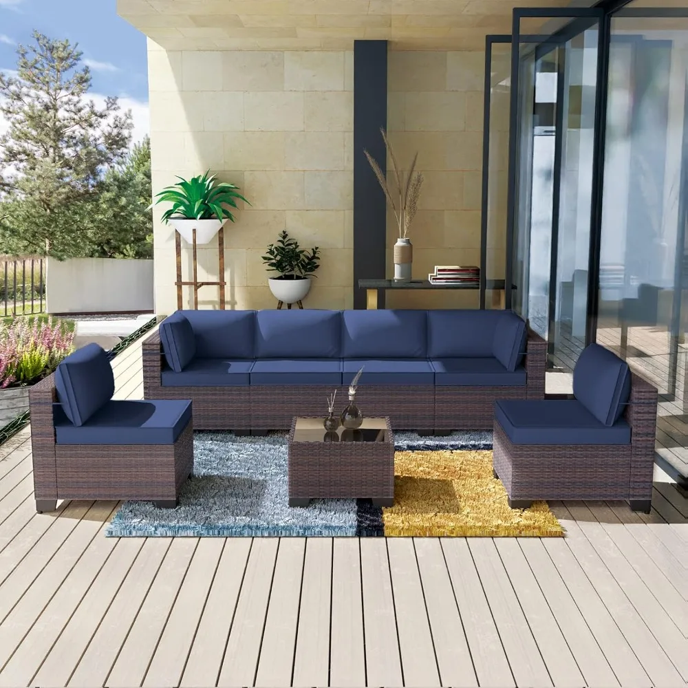 7 Pieces Outdoor Patio Furniture Set Sectional Rattan Sofa Brown Manual Wicker Patio Conversation Set, Garden Sofas
7 Pieces Outdoor Patio Furniture Set Sectional Rattan Sofa Brown Manual Wicker Patio Conversation Set, Garden Sofas
