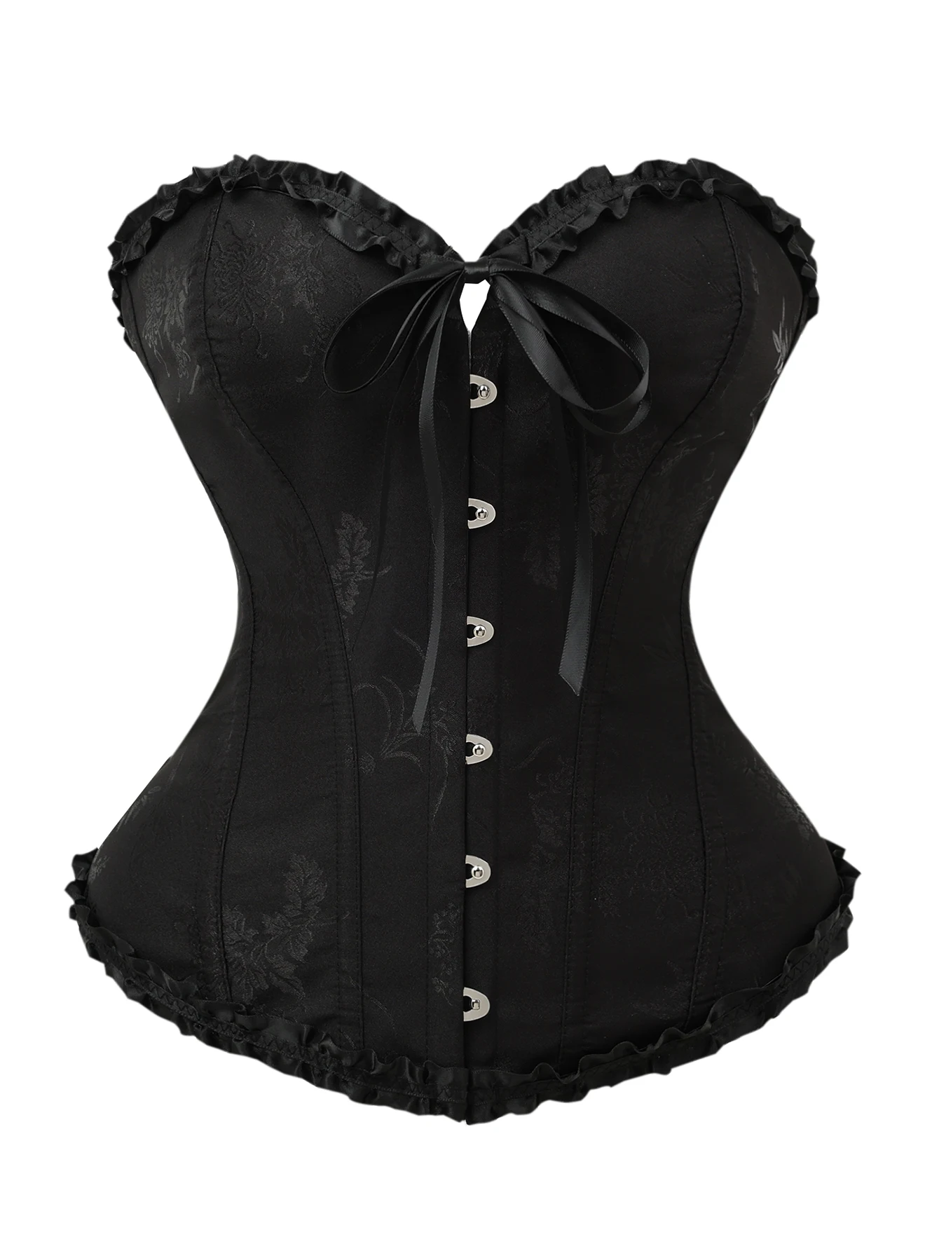 Floral Jacquard Bustier Top with Satin Ruffle Trim Waist Shaping Corset for Women Elegant Bodice with Boning
Floral Jacquard Bustier Top with Satin Ruffle Trim Waist Shaping Corset for Women Elegant Bodice with Boning