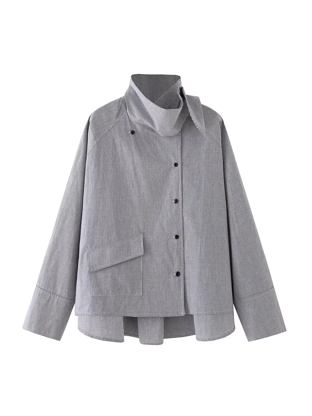 Withered Women's New Asymmetrical Hem Plaid Pocket Layered Stand Up Collar Loose Shirt
Withered Women's New Asymmetrical Hem Plaid Pocket Layered Stand Up Collar Loose Shirt
