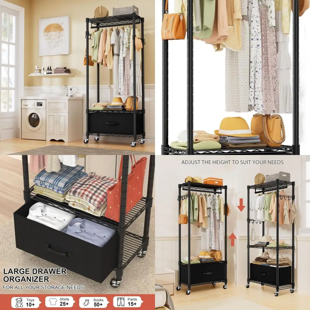 3-х уровневый регулируемый подвесной органайзер для шкафа с выдвижным ящиком, стержнем и крючками, черный, 23 x 13 x 78 Вт, вмещает 445 фунтов
3-х уровневый регулируемый подвесной органайзер для шкафа с выдвижным ящиком, стержнем и крючками, черный, 23 x 13 x 78 Вт, вмещает 445 фунтов