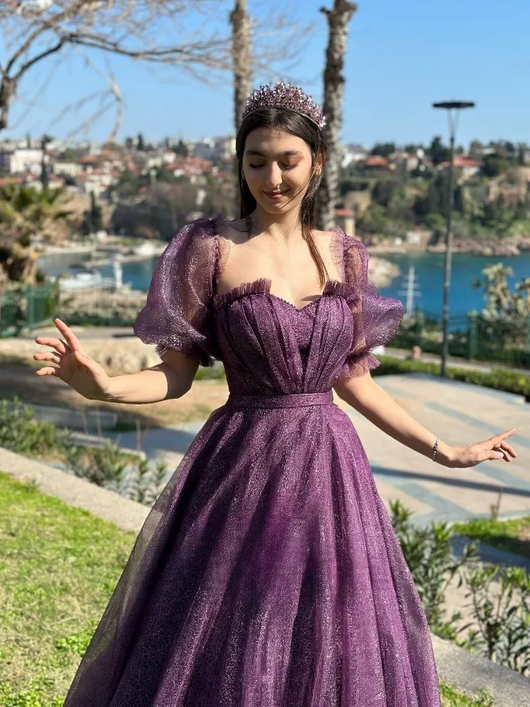 Shiny Purple Tulle A-line Prom Dresses Off Shoulder Side Slit Modest Formal Floor Length Evening Party Gown Vestido
Shiny Purple Tulle A-line Prom Dresses Off Shoulder Side Slit Modest Formal Floor Length Evening Party Gown Vestido