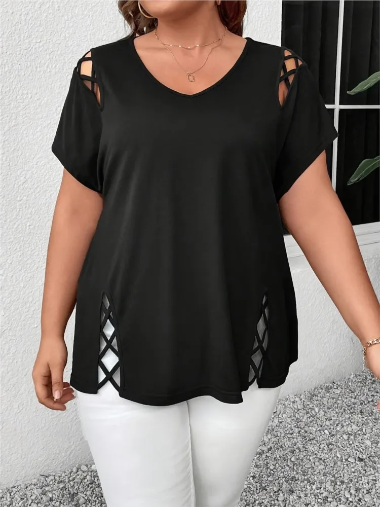 V-neck Short-sleeved Loose Hollow T-shirt 2026 Summer New Fashion Women's Elegant Casual Solid Color T-shirt Oversized Shirt
V-neck Short-sleeved Loose Hollow T-shirt 2026 Summer New Fashion Women's Elegant Casual Solid Color T-shirt Oversized Shirt
