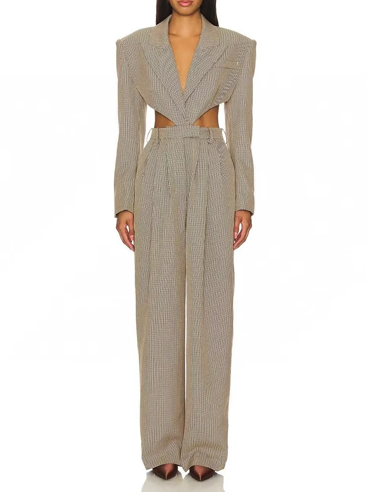 Winter Sexy Lapel Neck Spliced Check Jumpsuits With Belt Women Long Sleeve High Waist Hollow Out Straight Leg Jumpsuit Evening
Winter Sexy Lapel Neck Spliced Check Jumpsuits With Belt Women Long Sleeve High Waist Hollow Out Straight Leg Jumpsuit Evening