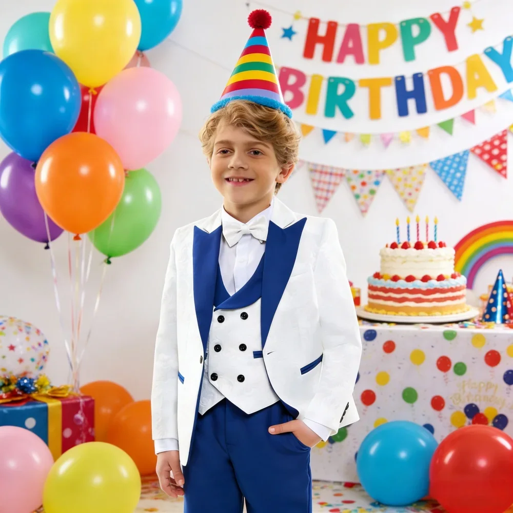 Hot Sale Royal Blue Boys Suits 4 Pieces Birthday Outfit Long Sleeved Handsome Kids Tuxedo For Party Jacquard Suit Set 3-14T
Hot Sale Royal Blue Boys Suits 4 Pieces Birthday Outfit Long Sleeved Handsome Kids Tuxedo For Party Jacquard Suit Set 3-14T