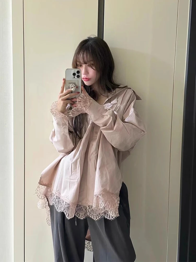 Chic Autumn New Sle Sweet Aosphere Splicing Lace Trim Loose Asymmetric Ele Long Sve Women's irt Commute Sle
Chic Autumn New Sle Sweet Aosphere Splicing Lace Trim Loose Asymmetric Ele Long Sve Women's irt Commute Sle
