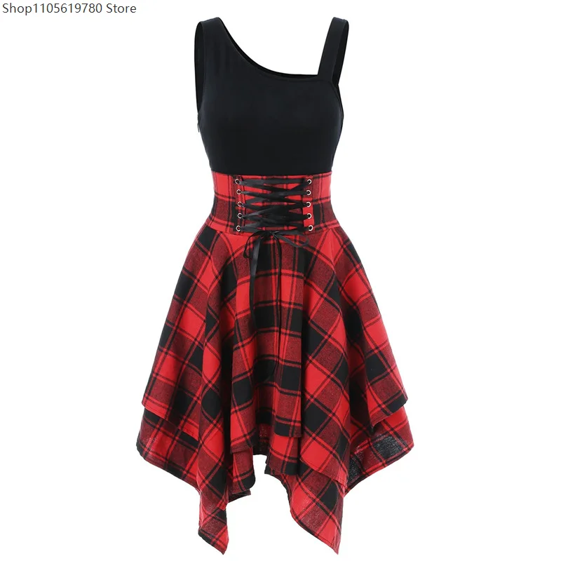 Women Gothic Dress Plaid Patchwork Mini Sexy High Waist Lace Up Asymmetric Casual Female Elegant Goth Punk Short Party Vestidos
Women Gothic Dress Plaid Patchwork Mini Sexy High Waist Lace Up Asymmetric Casual Female Elegant Goth Punk Short Party Vestidos