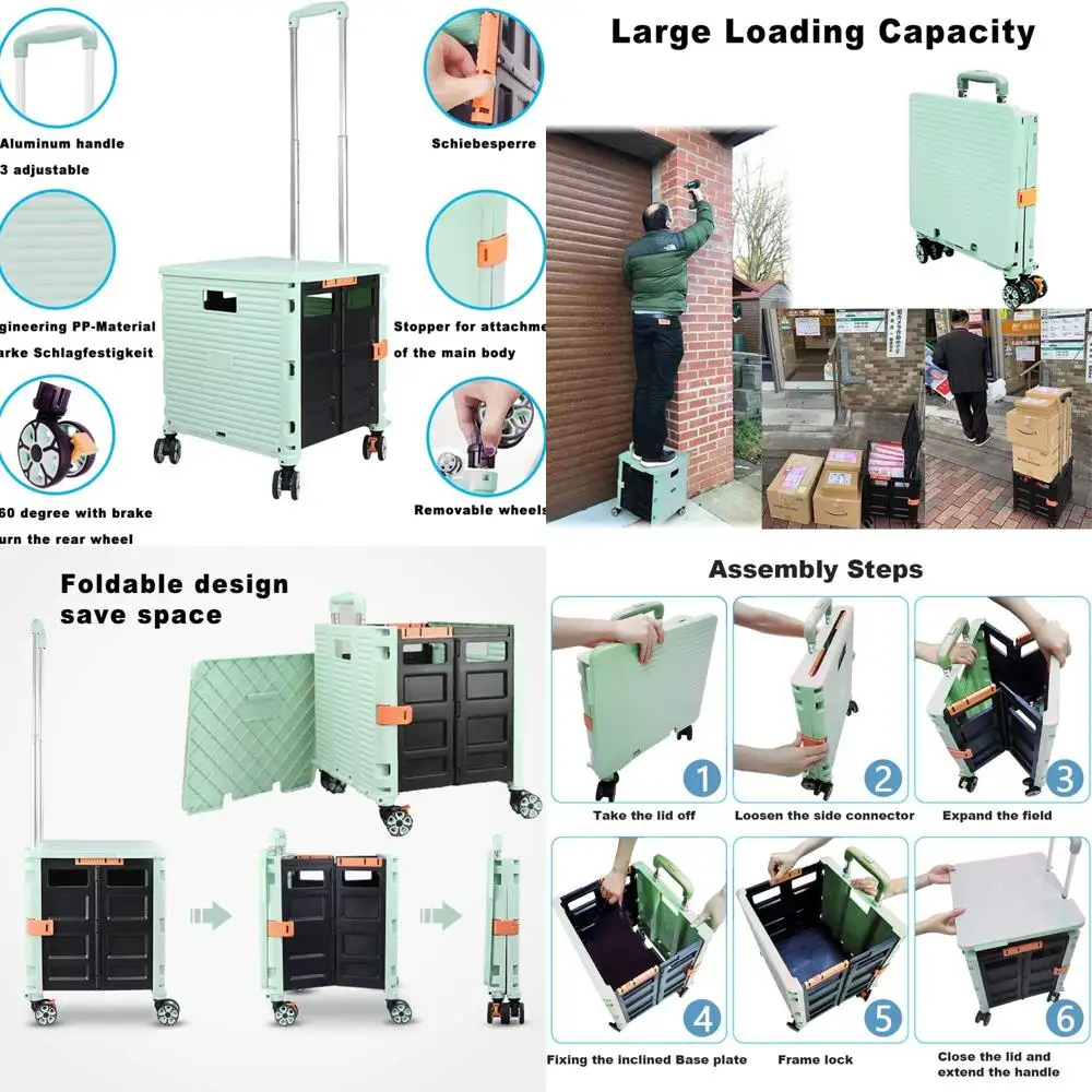 Portable Folding Utility Cart with Lid, Durable, Noiseless Wheels for Shopping, Storage, and Office Use (Green)
Portable Folding Utility Cart with Lid, Durable, Noiseless Wheels for Shopping, Storage, and Office Use (Green)