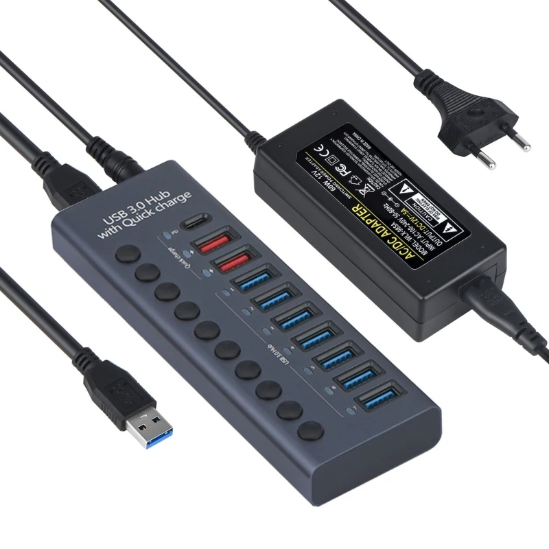 USB Hub, 9 Port USB3.0+ Type C Hub 5Gbps with 60W Power Adapter, Charging Cable and Data Cord for PC and Laptop
USB Hub, 9 Port USB3.0+ Type C Hub 5Gbps with 60W Power Adapter, Charging Cable and Data Cord for PC and Laptop