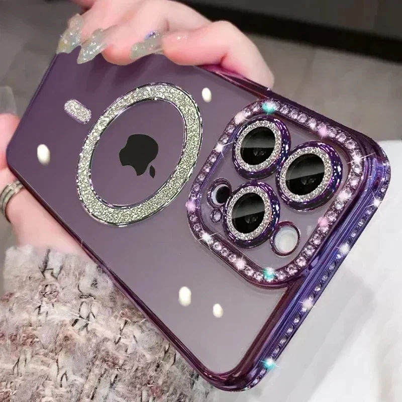 Прозрачный чехол для телефона с блестящими кристаллами для iPhone 16, 15, 14, 11, 12, 13 Pro Max Plus для Magsafe, магнитная пленка для беспроводной зарядки объектива
Прозрачный чехол для телефона с блестящими кристаллами для iPhone 16, 15, 14, 11, 12, 13 Pro Max Plus для Magsafe, магнитная пленка для беспроводной зарядки объектива
