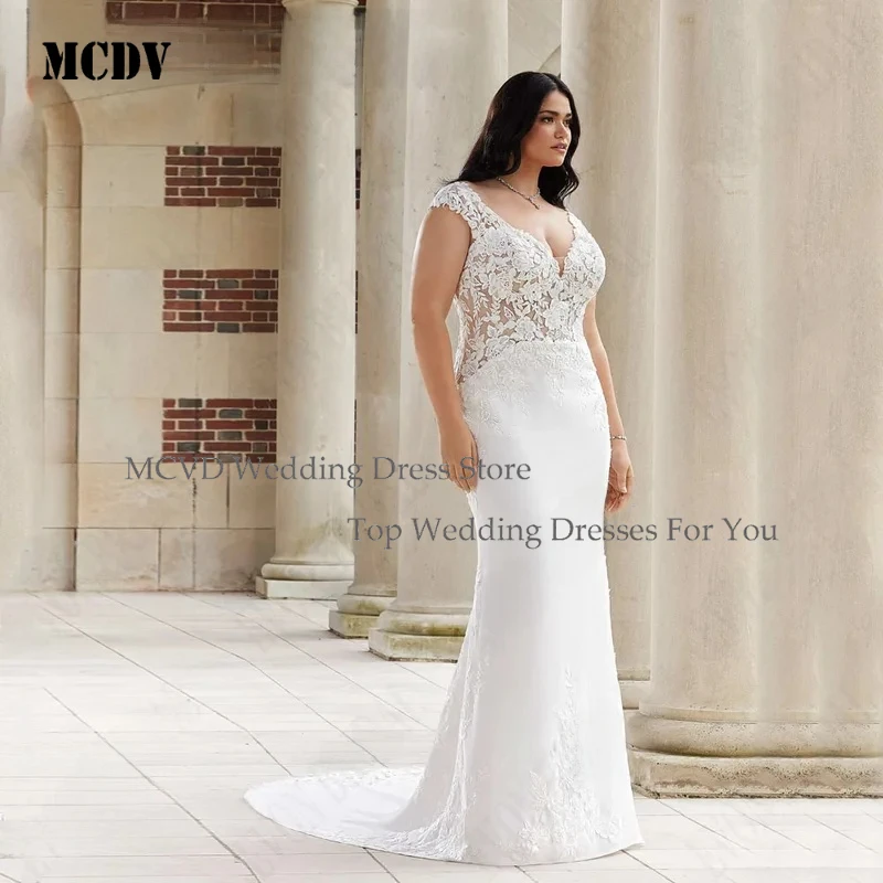 MCDV Plus Size Wedding Dress for Big Women V Neck Mermaid Applique Bridal Gown Button Cap Sleeves Vestido De Noiva
MCDV Plus Size Wedding Dress for Big Women V Neck Mermaid Applique Bridal Gown Button Cap Sleeves Vestido De Noiva