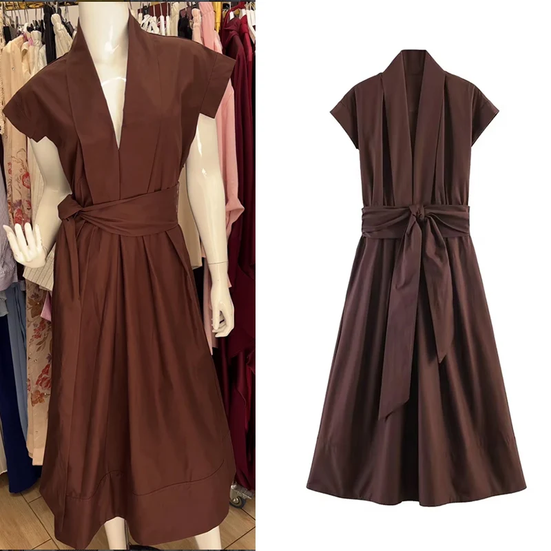 Women's Midi Dress 2026 Summer New Vacation Style Poplin Pleated Dress with Belt Casual Chic Female Dress
Women's Midi Dress 2026 Summer New Vacation Style Poplin Pleated Dress with Belt Casual Chic Female Dress