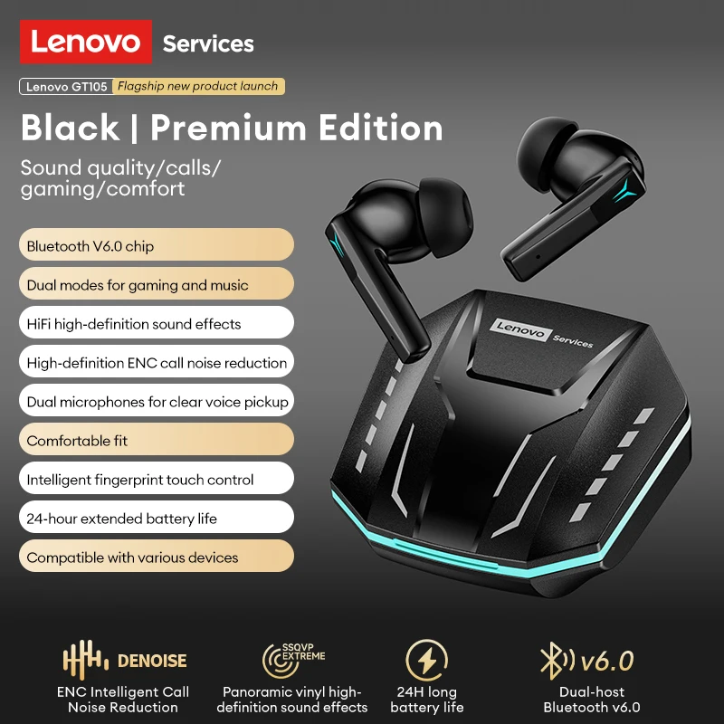 Original Lenovo Gaming Wireless Earbuds Low Latency Adaptive ANC Bluetooth 6.0 Earphones HiFi Sound TWS Headphones Mic GT105 New
Original Lenovo Gaming Wireless Earbuds Low Latency Adaptive ANC Bluetooth 6.0 Earphones HiFi Sound TWS Headphones Mic GT105 New