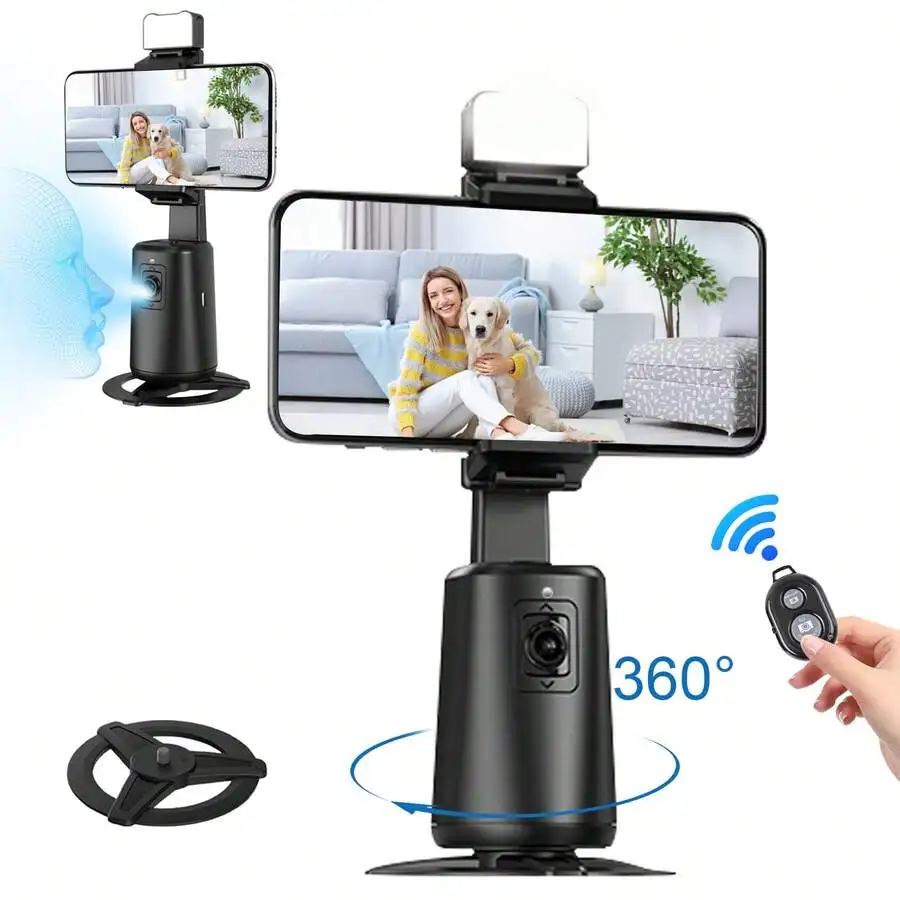 Auto Face Tracking Phone Holder Tripod, No App Required, 360° Rotation Smart Face Body Tracking Tripod Selfie Phone Camera Mount Cell Phone Stand For Vlog Live Streaming Video, Rechargeable Battery, Black
Auto Face Tracking Phone Holder Tripod, No App Required, 360° Rotation Smart Face Body Tracking Tripod Selfie Phone Camera Mount Cell Phone Stand For Vlog Live Streaming Video, Rechargeable Battery, Black
