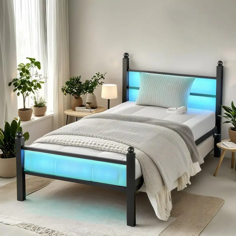 Twin Bed Frame with Headboard and Footboard,Steel Slats Support-LED Bed Frame with USB Charging Station,Mattress Foundation-Unde
Twin Bed Frame with Headboard and Footboard,Steel Slats Support-LED Bed Frame with USB Charging Station,Mattress Foundation-Unde