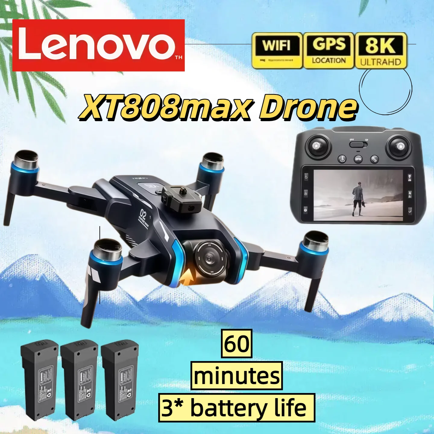 Lenovo 5G WIFI FPV XT808max GPS Brushless Motor Drone Professional HD Dual Camera Dron Foldable RC Quadcopter Helicopter New
Lenovo 5G WIFI FPV XT808max GPS Brushless Motor Drone Professional HD Dual Camera Dron Foldable RC Quadcopter Helicopter New