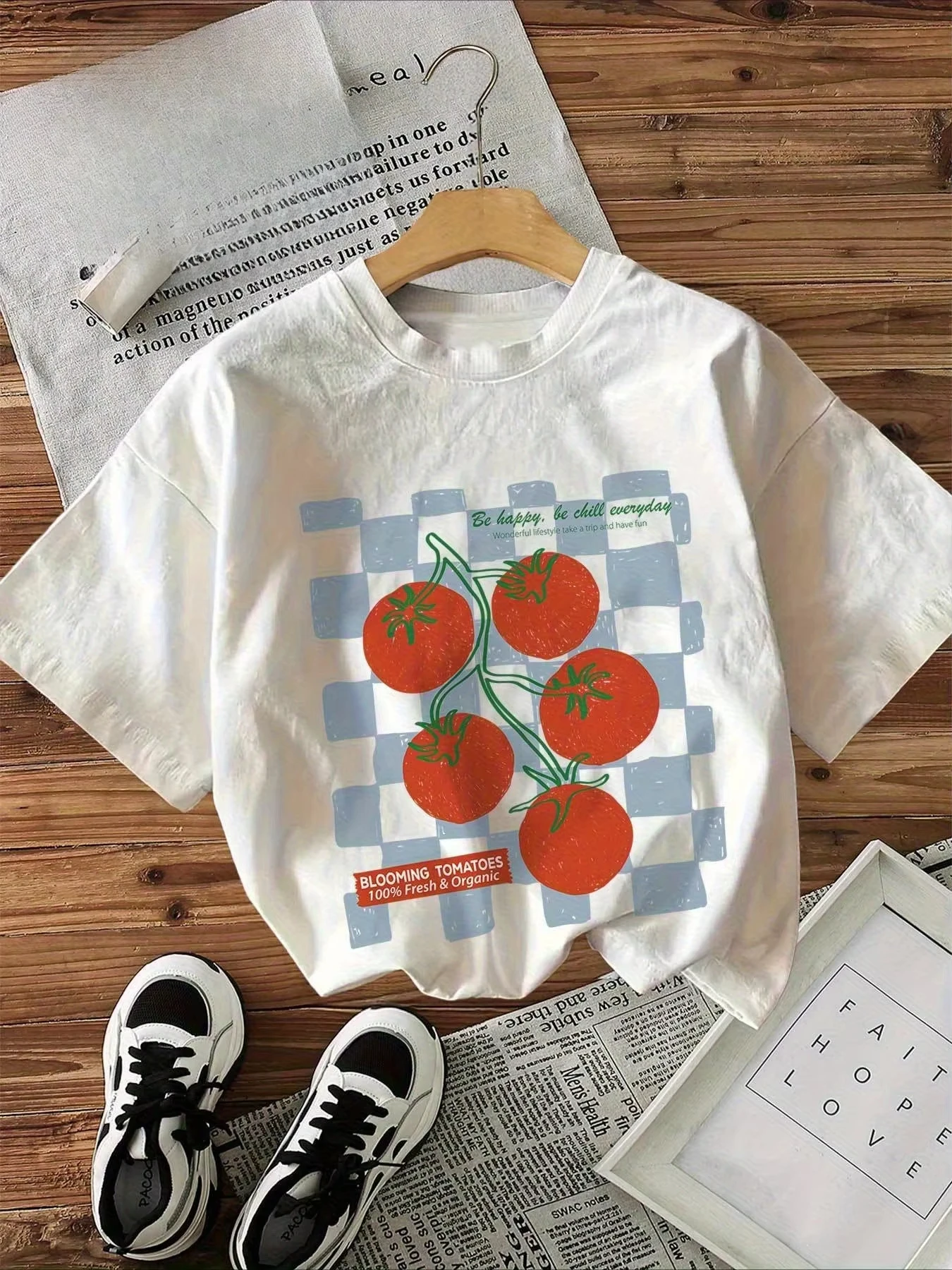 Soft Tomato Print Cotton T-shirt for Girls and Boys Casual Crew Neck Suitable for Casual and Sporty Wearspring Summer and Autumn
Soft Tomato Print Cotton T-shirt for Girls and Boys Casual Crew Neck Suitable for Casual and Sporty Wearspring Summer and Autumn