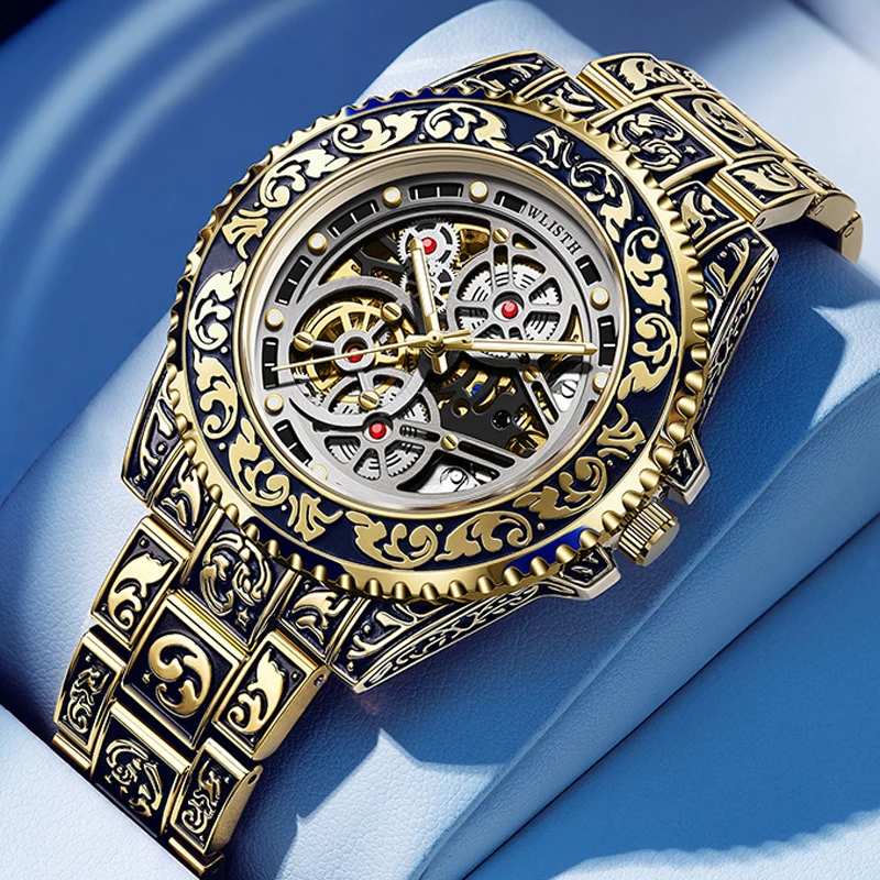 Ретро резьба полые механические часы мужские роскошные водонепроницаемые светящиеся антикварные золотые автоматические часы со скелетом из нержавеющей стали мужские
Ретро резьба полые механические часы мужские роскошные водонепроницаемые светящиеся антикварные золотые автоматические часы со скелетом из нержавеющей стали мужские