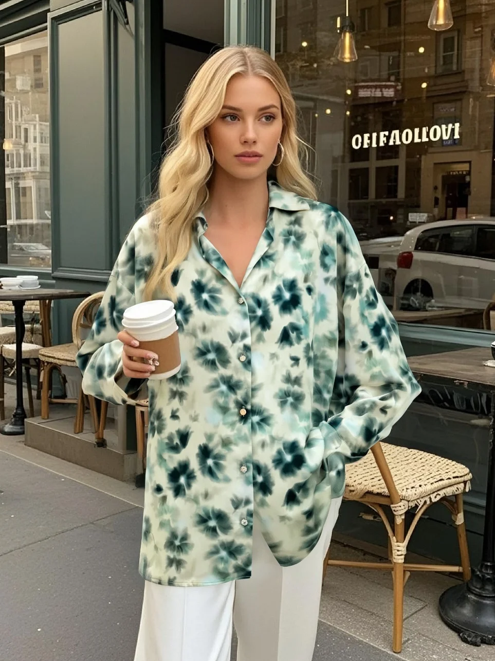 PB&ZA new women's long sleeve shirt with button cuffs and all-over floral print. Fashionable and casual
PB&ZA new women's long sleeve shirt with button cuffs and all-over floral print. Fashionable and casual