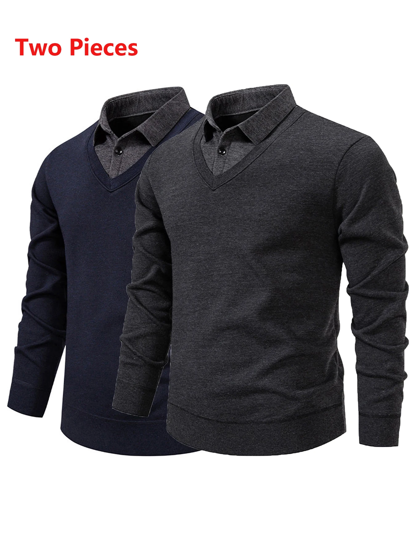Men's Fake Two-Piece Long Sleeve Top, V Neck Polo Style Pullover, Casual Business Knitwear for Daily and Office Use
Men's Fake Two-Piece Long Sleeve Top, V Neck Polo Style Pullover, Casual Business Knitwear for Daily and Office Use