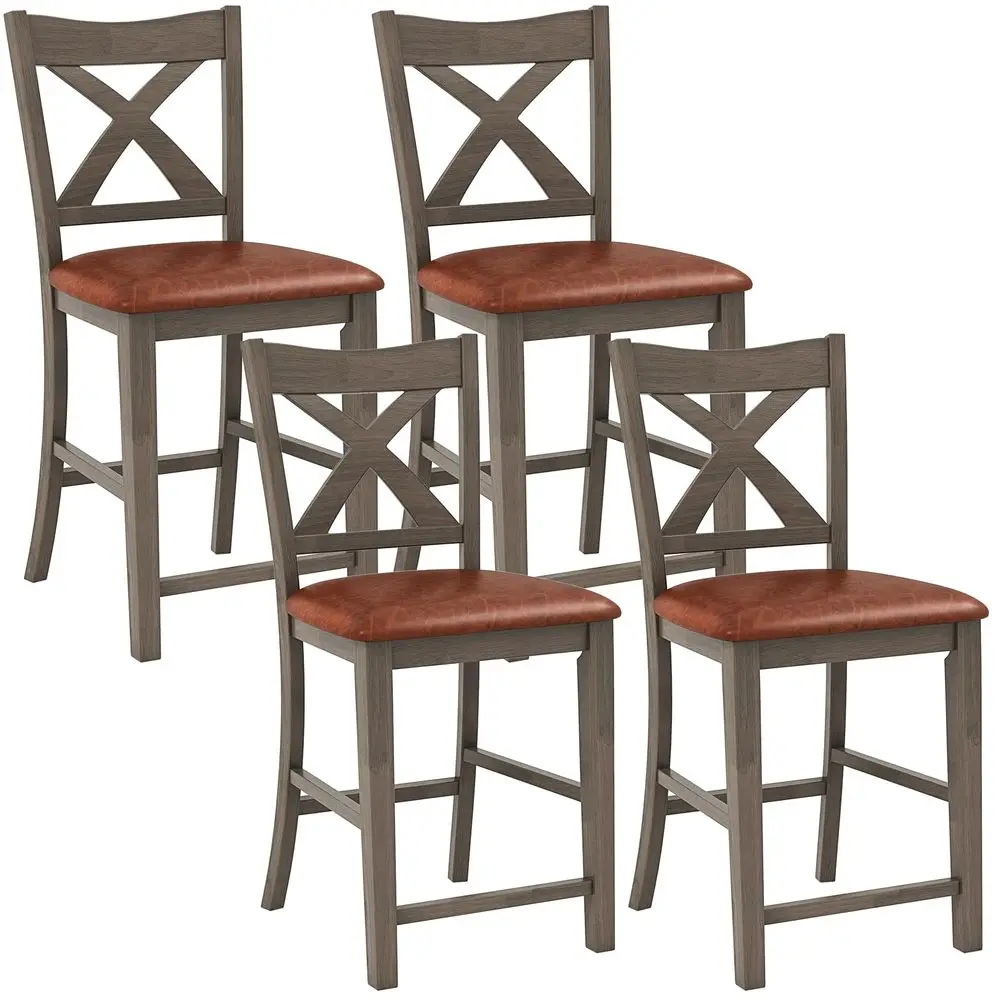 Bar Stools Set of 4, 24 Counter Height Barstools with Rubber Wood Frame, Faux Leather Cushions, Footrest, Mid Century Modern Ki
Bar Stools Set of 4, 24 Counter Height Barstools with Rubber Wood Frame, Faux Leather Cushions, Footrest, Mid Century Modern Ki