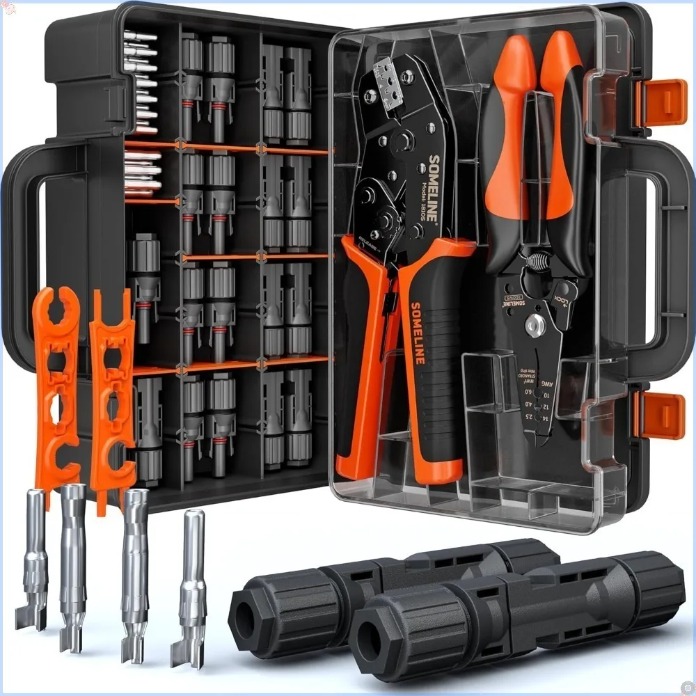 Solar Connector Crimping Tool Kit, 14-10 AWG Crimper Solar Panel Cables, Tool Kit with 12 Pairs of Solar, Solar Panel Connectors
Solar Connector Crimping Tool Kit, 14-10 AWG Crimper Solar Panel Cables, Tool Kit with 12 Pairs of Solar, Solar Panel Connectors