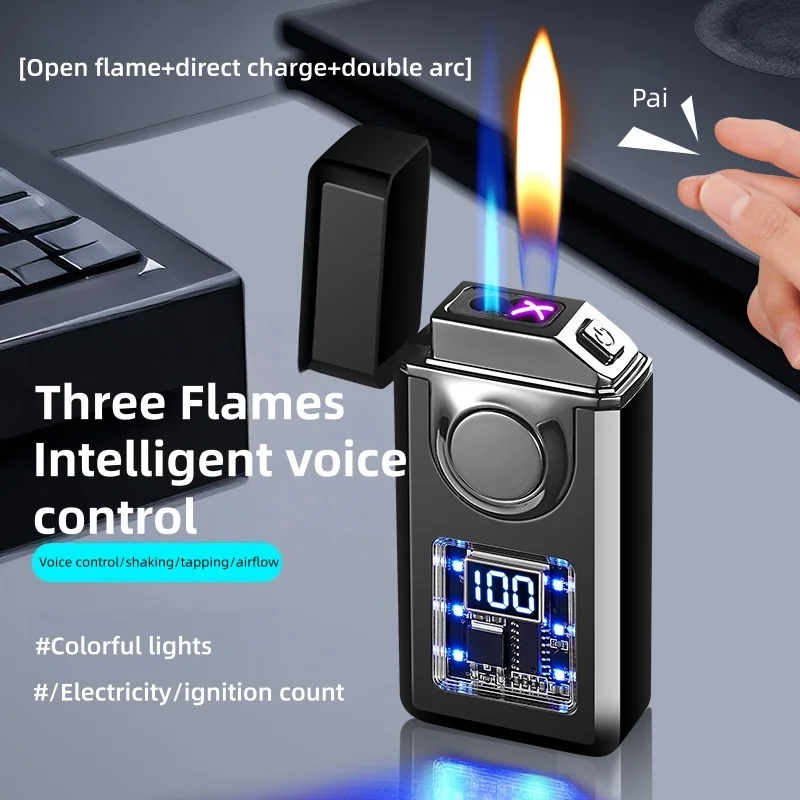 Creative Gas Electric Three-Way Intelligent Induction Voice Controlled Lighter Windproof Double Arc Open Flame Direct Igniter
Creative Gas Electric Three-Way Intelligent Induction Voice Controlled Lighter Windproof Double Arc Open Flame Direct Igniter
