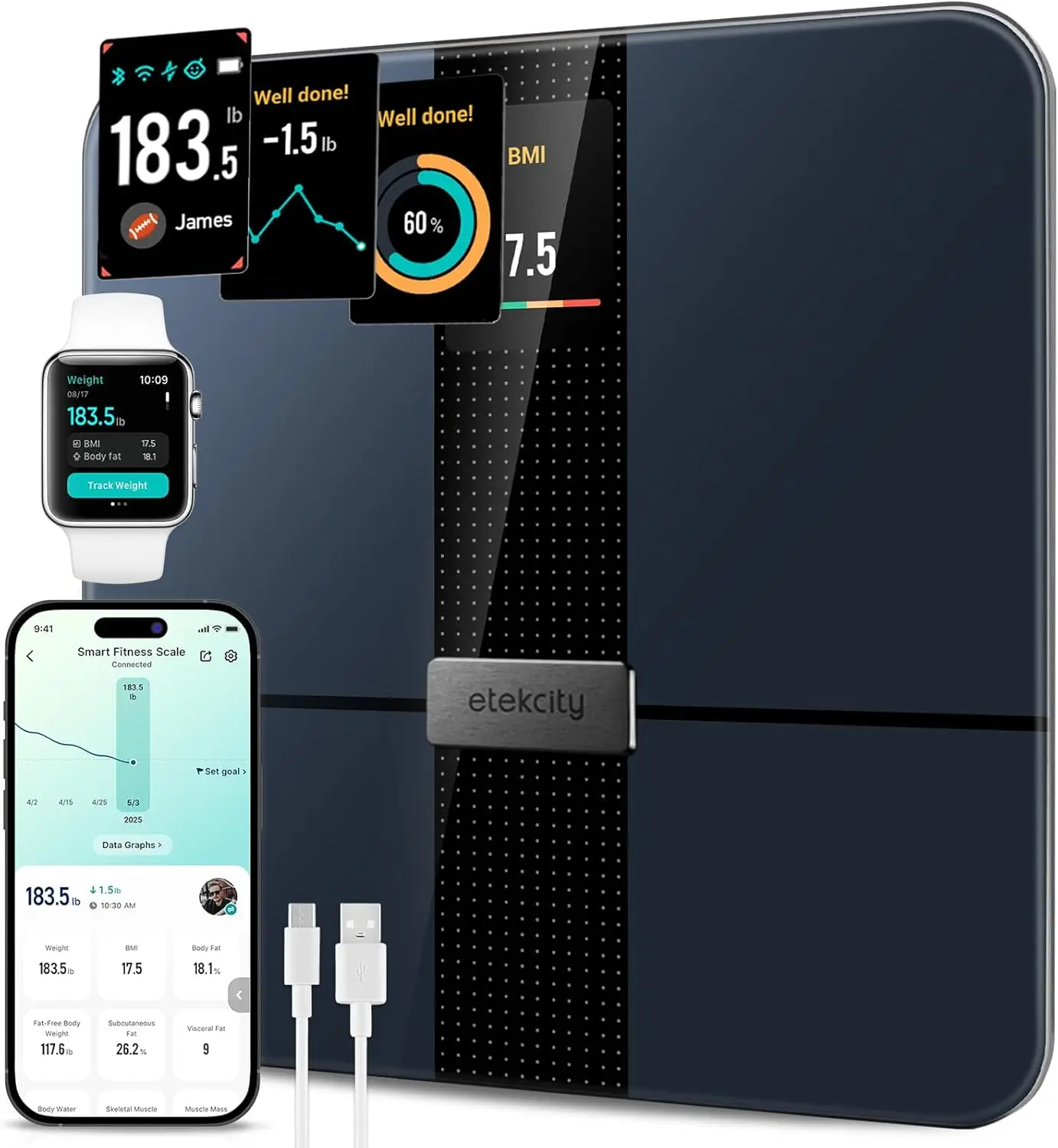 Smart Body Fat Scale with Wi-Fi, TFT Display, 14 Metrics, Works with Apple Health & Alexa
Smart Body Fat Scale with Wi-Fi, TFT Display, 14 Metrics, Works with Apple Health & Alexa