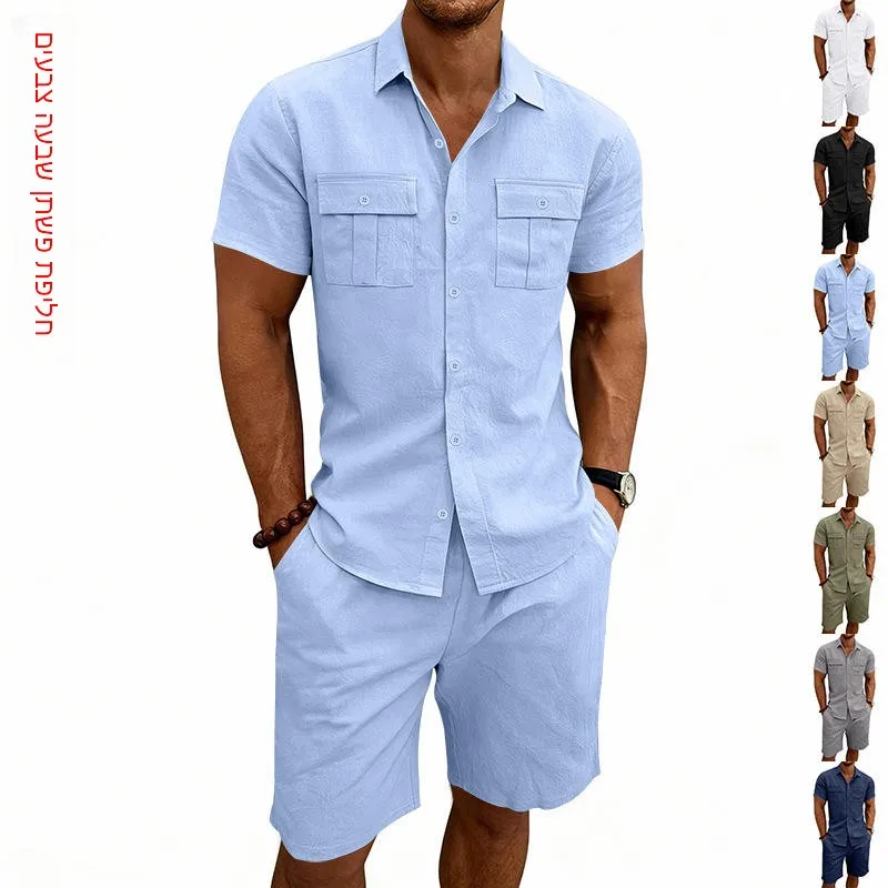 Summer Men's Linen Outdoor Casual Commute Workwear Short Sleeve Shirt Beach Shorts Set Youth Cross-Border Fashion
Summer Men's Linen Outdoor Casual Commute Workwear Short Sleeve Shirt Beach Shorts Set Youth Cross-Border Fashion