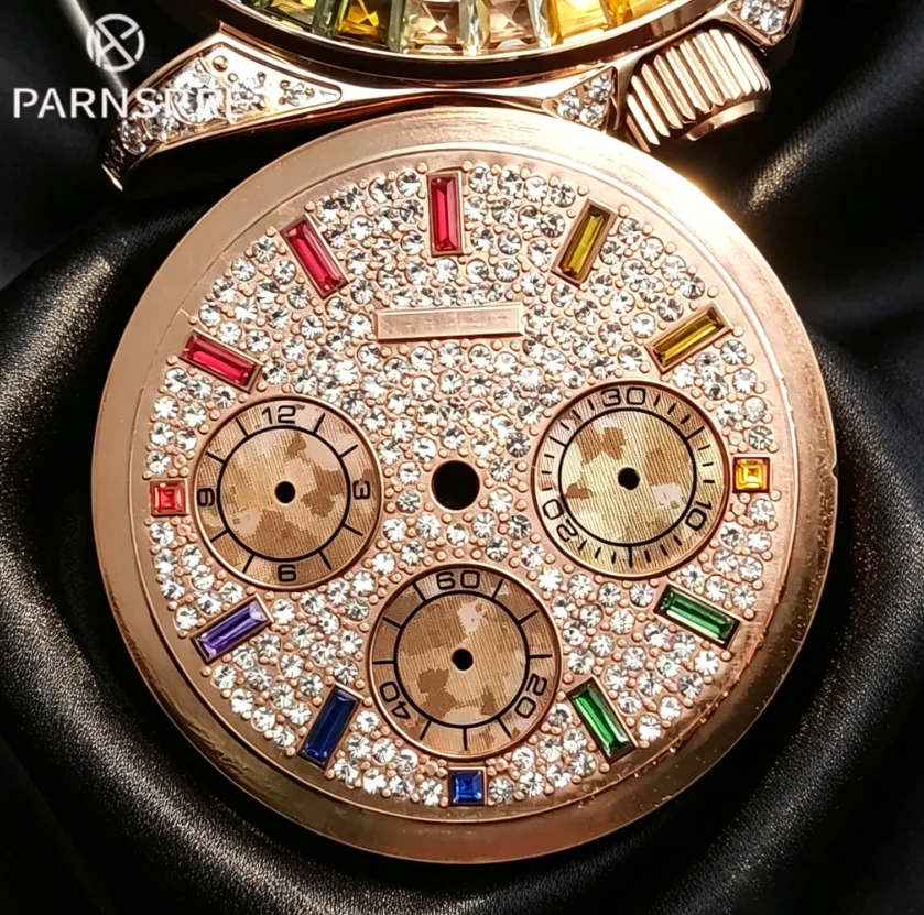 Rose gold/gold 32.5 mm Quartz 3-Eye Chronograph Watch Dial Diamond dial Fits VK63 Case Movement NEW Watch Dial
Rose gold/gold 32.5 mm Quartz 3-Eye Chronograph Watch Dial Diamond dial Fits VK63 Case Movement NEW Watch Dial