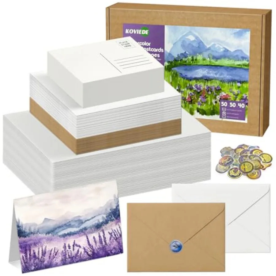 50 Pack Foldable Watercolor Cards with Envelopes 5"X7", 40 Sheets 4''x6'' Blank Watercolor Postcards, 140LB/300GSM 100% Cotton
50 Pack Foldable Watercolor Cards with Envelopes 5"X7", 40 Sheets 4''x6'' Blank Watercolor Postcards, 140LB/300GSM 100% Cotton