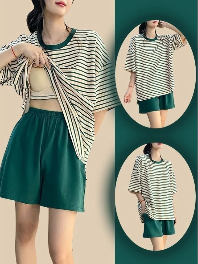 M-5XL Большие размеры, пижамы с накладкой на грудь, женская корейская студенческая одежда для сна, полосатый топ с короткими рукавами и шорты, домашняя одежда
M-5XL Большие размеры, пижамы с накладкой на грудь, женская корейская студенческая одежда для сна, полосатый топ с короткими рукавами и шорты, домашняя одежда