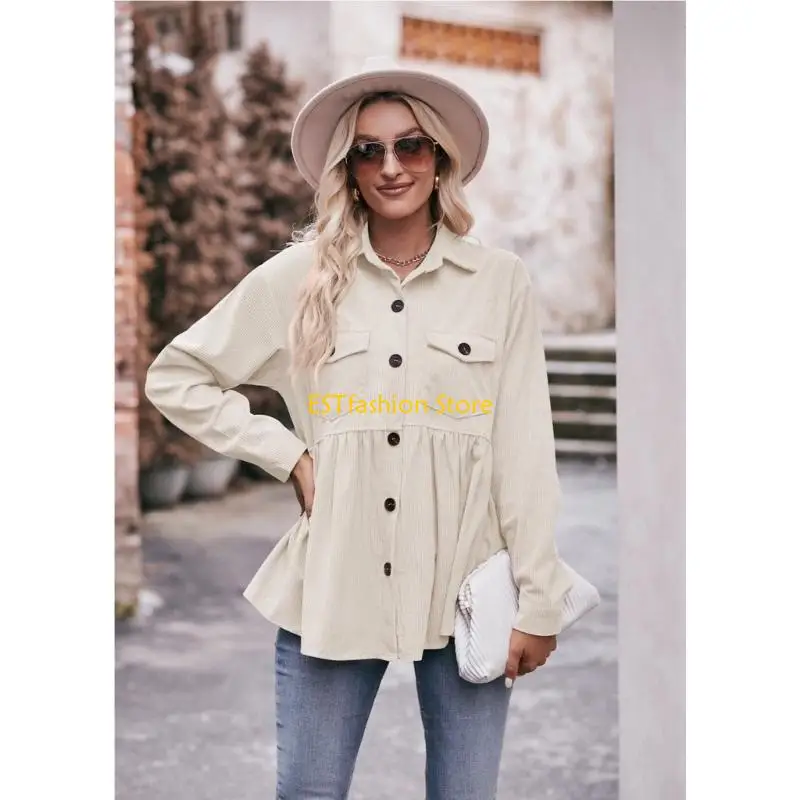 Y5GC Женские блузки в стиле Babydoll на пуговицах с длинными рукавами, топы, вельветовые рубашки с баской, топы
Y5GC Женские блузки в стиле Babydoll на пуговицах с длинными рукавами, топы, вельветовые рубашки с баской, топы