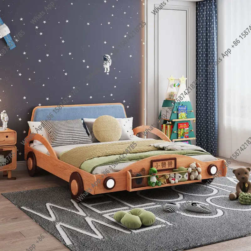 Car solid wood single bed red oak with car lights Nordic creative bedroom teenager room soft bed
Car solid wood single bed red oak with car lights Nordic creative bedroom teenager room soft bed