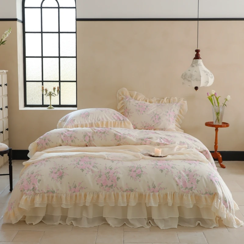 4/6Pcs Korean Style Flowers Print Ruffles 100% Cotton Bedding Set Duvet Cover Double Layer Lace Bed Skirt Bedspread Pillowcases
4/6Pcs Korean Style Flowers Print Ruffles 100% Cotton Bedding Set Duvet Cover Double Layer Lace Bed Skirt Bedspread Pillowcases