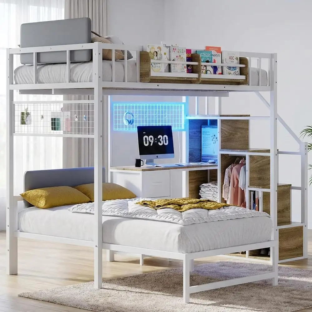 L-Shaped Twin Over Twin Bunk Bed with Desk, Stairs, Drawers, Storage, Charging Station & LED Light for Kids, Teens, Adults
L-Shaped Twin Over Twin Bunk Bed with Desk, Stairs, Drawers, Storage, Charging Station & LED Light for Kids, Teens, Adults