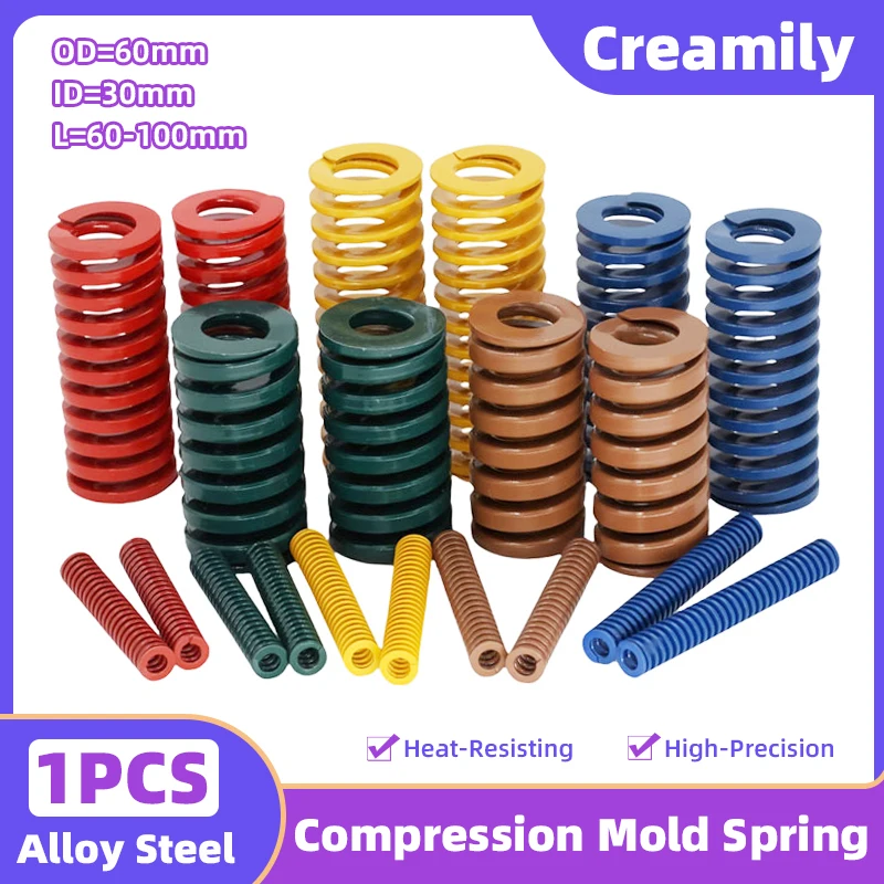 Creamily 1PCS Compression Mould Die Spring Colour Spiral Stamping Rectangular Alloy Steel Spring OD=60mm ID=30mm Length=60-100mm
Creamily 1PCS Compression Mould Die Spring Colour Spiral Stamping Rectangular Alloy Steel Spring OD=60mm ID=30mm Length=60-100mm