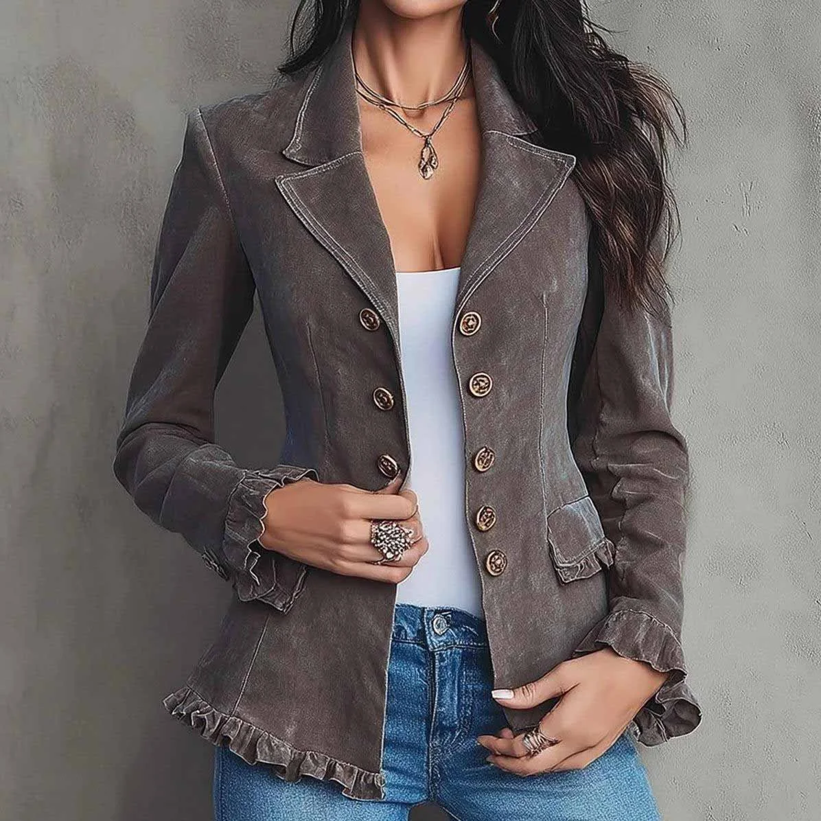 Women's Jacket Coat Turn-Down Collar Double Breasted Slim Europe Americ Autumn Short Coat Vintage Ruffle Leaf Woman's Jacket
Women's Jacket Coat Turn-Down Collar Double Breasted Slim Europe Americ Autumn Short Coat Vintage Ruffle Leaf Woman's Jacket