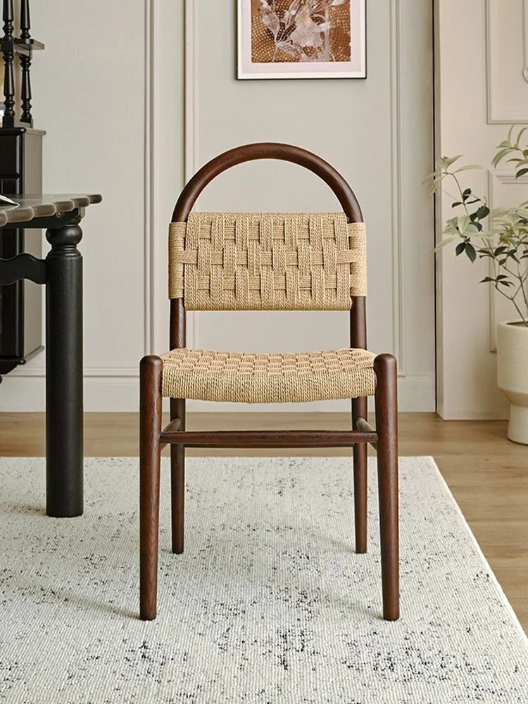 French medieval Vivian dining chair rope woven solid wood chair retro living room home woven backrest casual makeup chair
French medieval Vivian dining chair rope woven solid wood chair retro living room home woven backrest casual makeup chair