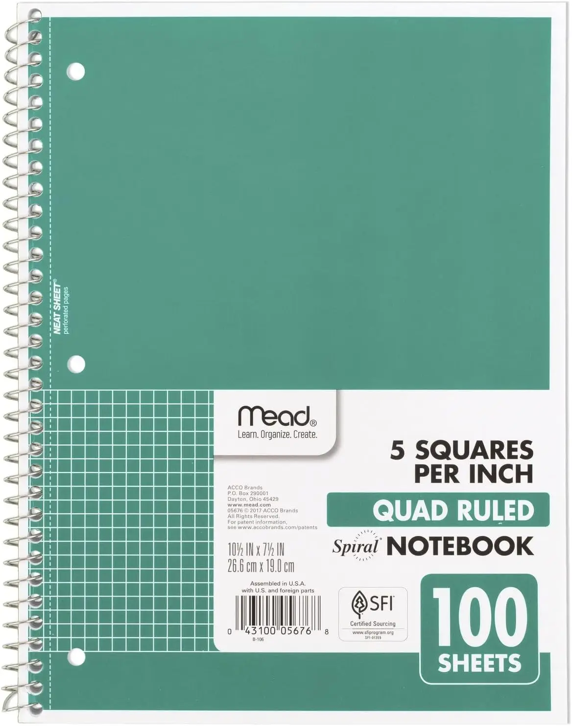 Spiral notebook with graph-ruled paper 7.5 x 10.5 inches 100 sheets green cover no subject designation
Spiral notebook with graph-ruled paper 7.5 x 10.5 inches 100 sheets green cover no subject designation