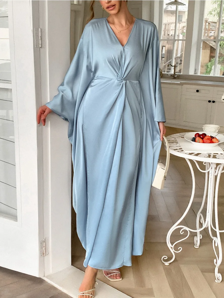 Ид женское платье Абая с v-образным вырезом и рукавом «летучая мышь» Элегантное вечернее платье Джалабия Рамадан Длинные платья Мусульманские платья Largos Арабский халат Кафтан 
Ид женское платье Абая с v-образным вырезом и рукавом «летучая мышь» Элегантное вечернее платье Джалабия Рамадан Длинные платья Мусульманские платья Largos Арабский халат Кафтан