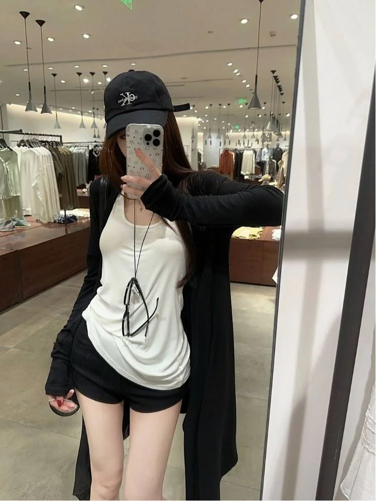 Sexy Trendy Two-Piece Set Hanging Neck White Vest Women Early Spring New Irregular Long Sleeve Black Open Cardigan Suit
Sexy Trendy Two-Piece Set Hanging Neck White Vest Women Early Spring New Irregular Long Sleeve Black Open Cardigan Suit