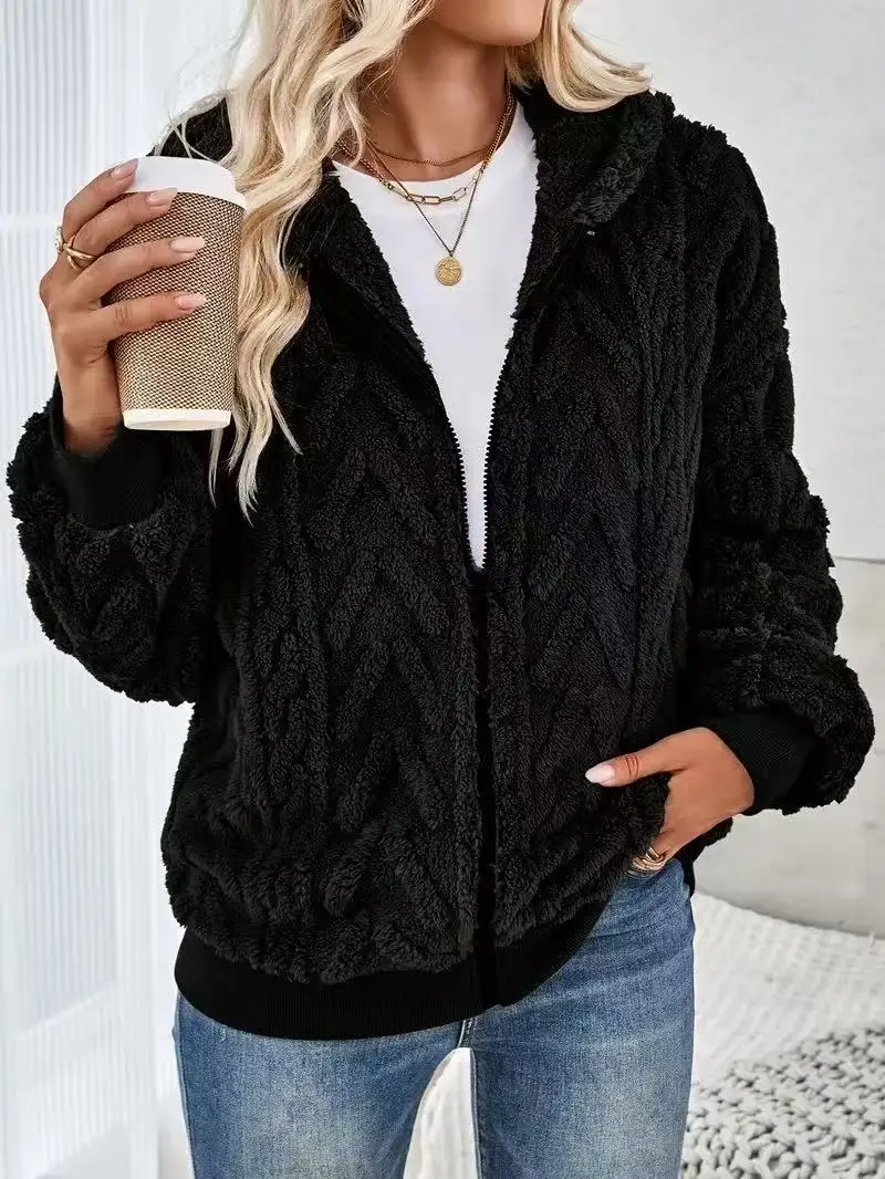 2025 Women Autumn Casua Zipper Jacket Black Long Sleeve Thick Plush Warm Coat Loose Winter Soft Lady Short Hooded Coat
2025 Women Autumn Casua Zipper Jacket Black Long Sleeve Thick Plush Warm Coat Loose Winter Soft Lady Short Hooded Coat