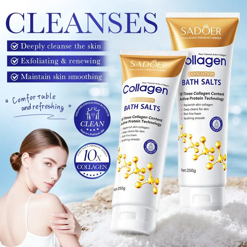 250g Collagen Exfoliating Bath Salts Body Massage Bath Salt Scrub Exfoliating Moisturizing Nourish Soften Whitening Skin Care
250g Collagen Exfoliating Bath Salts Body Massage Bath Salt Scrub Exfoliating Moisturizing Nourish Soften Whitening Skin Care