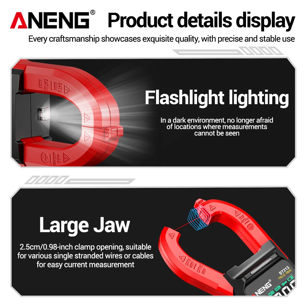ANENG ST213 Clamp Meter Digital Multimeter 6000 Counts AC/DC Current Voltage Tester 400A Car Ammeter NCV Hz Ohm Electrician Tool
ANENG ST213 Clamp Meter Digital Multimeter 6000 Counts AC/DC Current Voltage Tester 400A Car Ammeter NCV Hz Ohm Electrician Tool