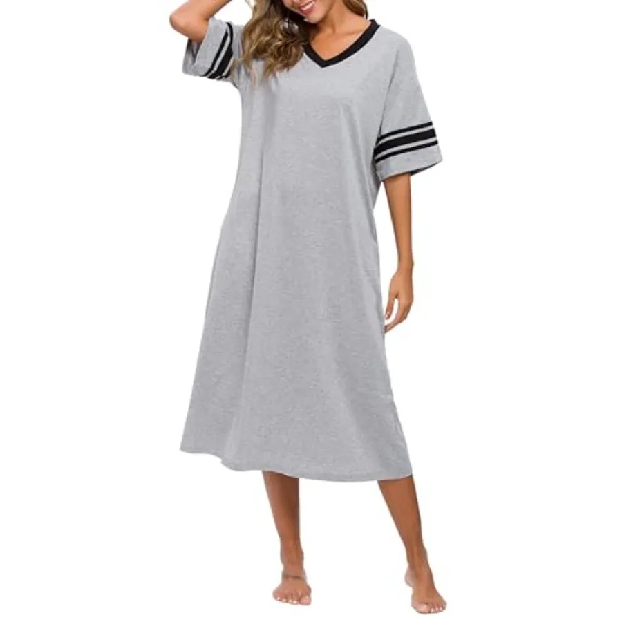 Womens Nightgown V Neck Knit Long Sleepwear Short Sleeve Soft Loungewear with Pockets S-XXL
Womens Nightgown V Neck Knit Long Sleepwear Short Sleeve Soft Loungewear with Pockets S-XXL