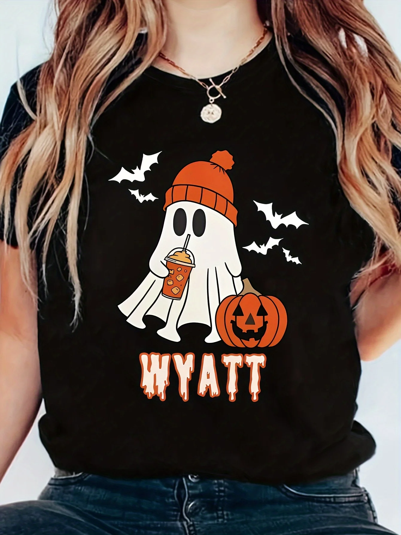 Casual Crew Neck T-Shirt with Halloween Ghost GraphicKnit Fabric with Slight Stretch Summer Tee for Women
Casual Crew Neck T-Shirt with Halloween Ghost GraphicKnit Fabric with Slight Stretch Summer Tee for Women