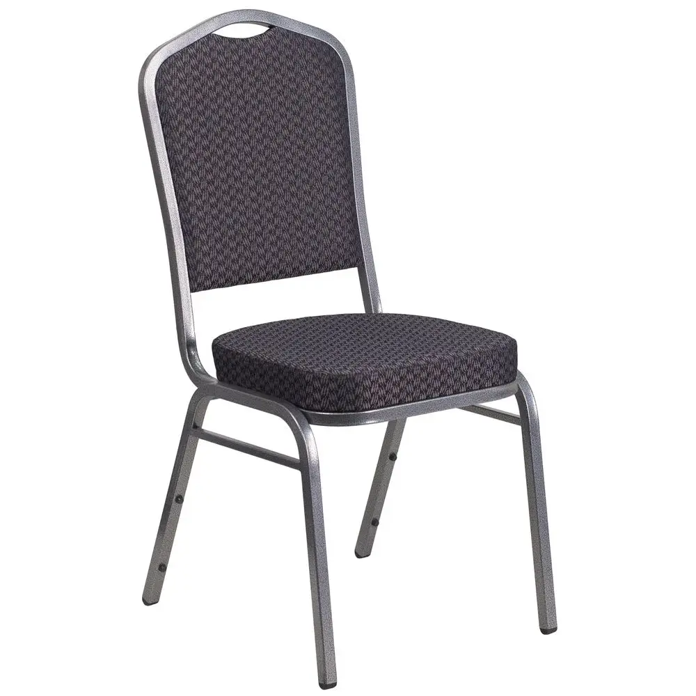 HERCULES Series Silla apilable para banquetes con respaldo de corona en tela negra con estampado, marco de vena plateada
HERCULES Series Silla apilable para banquetes con respaldo de corona en tela negra con estampado, marco de vena plateada