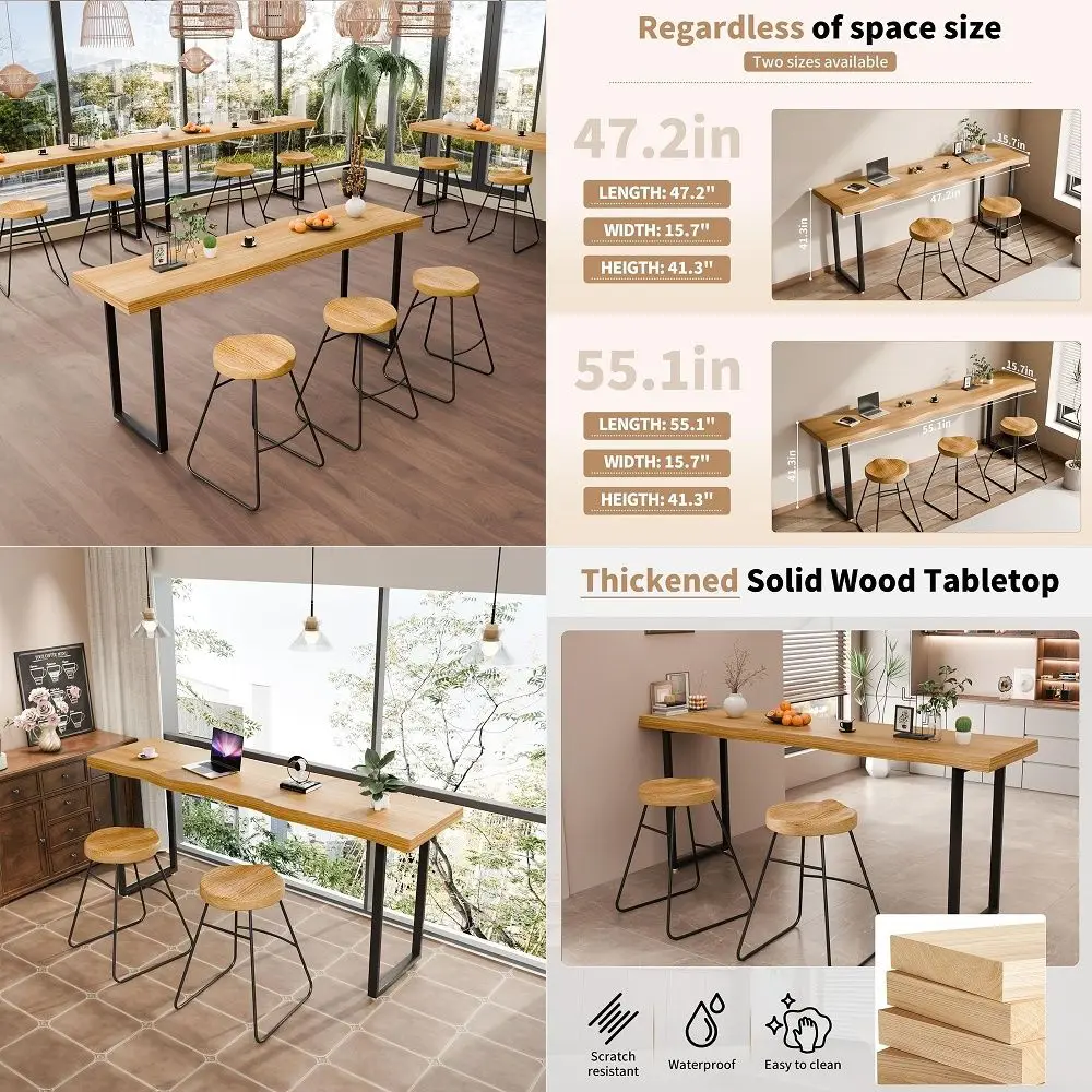 Bar Table, Rectangular Solid Wood Counter Height Table, Industrial Height Pub Table with Sturdy Metal Frame, EasytoClean Top fo
Bar Table, Rectangular Solid Wood Counter Height Table, Industrial Height Pub Table with Sturdy Metal Frame, EasytoClean Top fo