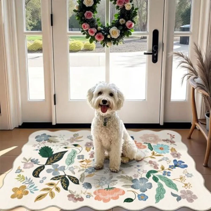 Washable 2x3 Entryway Scalloped Rug: Floral Thin Door Mat Non Slip Water Resistant Kitchen Bathroom Area Rug Indoor Ultra Soft
Washable 2x3 Entryway Scalloped Rug: Floral Thin Door Mat Non Slip Water Resistant Kitchen Bathroom Area Rug Indoor Ultra Soft