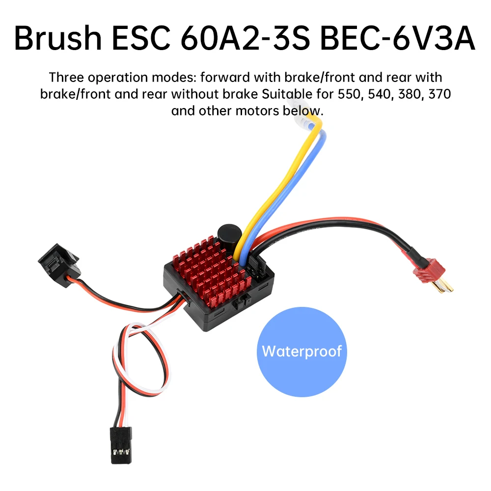 60A ESC Brushed ESC Electronic Speed Controller for 1/10 RC Climbing Vehicle Crawler Boat SCX10, TRX4, D90, MST, CFX, EX86100
60A ESC Brushed ESC Electronic Speed Controller for 1/10 RC Climbing Vehicle Crawler Boat SCX10, TRX4, D90, MST, CFX, EX86100